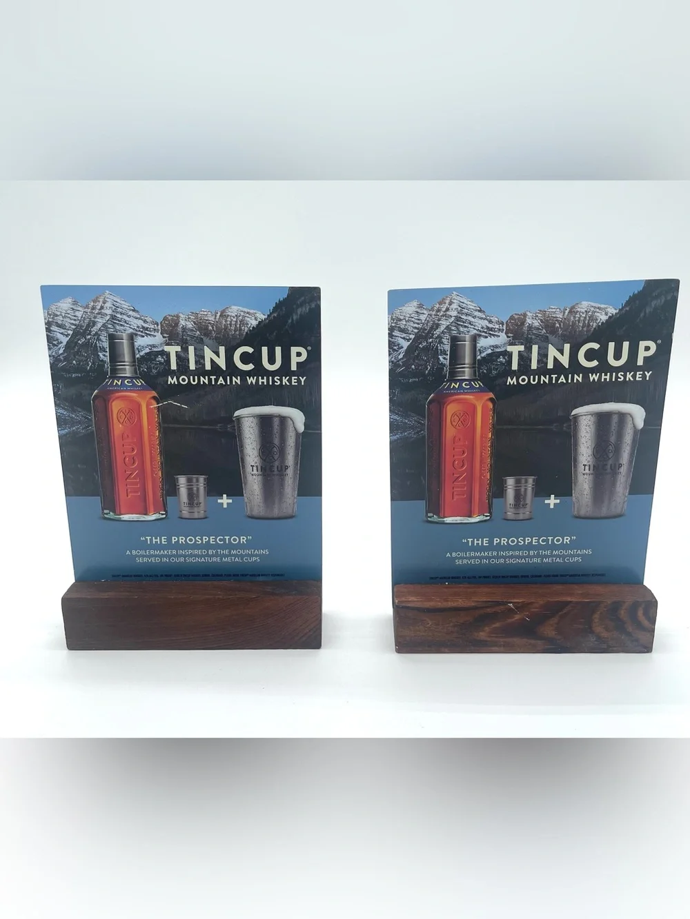 TINCUP MOUNTAIN WHISKEY The Prospector Metal Advertiser Bar Sign Set Of 2